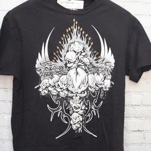 Insane Clothing Embellished Black T-Shirt with Crazy Skull Print Size Med